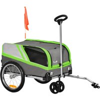 PawHut 2-in-1 Hundeanhänger  Trolley & Lastenanhänger für Fahrrad, atmungsaktiv, Metall & Oxford-Gewebe, Grün+Grau  Aosom.de von PawHut