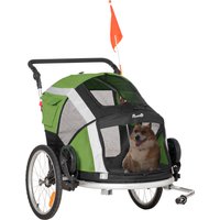 PawHut 2-in-1 Hundeanhänger  Klappbarer Haustier Fahrradanhänger & Hundetransporter, Oxfordstoff, Grün+Silber, 150x82x108cm  Aosom.de von PawHut