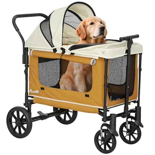 PawHut 2 in 1 Hundewagen Hundebuggy klappbar für Hunde & Katzen bis 30 kg Bollerwagen mit Kissen Netzfenstern 2 Türen Aufbewahrungstasche Katzenwagen Buggy Braun PawHut 2 in 1 Hundewagen Hundebuggy klappbar für Hunde & Katzen bis 30 kg Bollerwagen mit Kissen Netzfenstern 2 Türen Aufbewahrungstasche Katzenwagen Buggy Braun von PawHut
