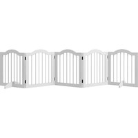 Pawhut - Absperrgitter Hund 5-teilig, 254,5 x 61 cm Faltbar Hundegitter mit Tür, Türschutzgitter mit 2 Stützfüßen, Freistehend Treppengitter für von PawHut