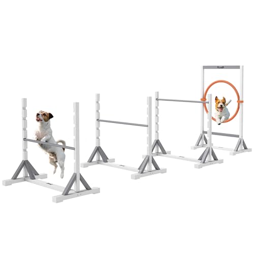PawHut Agility Set Hunde 4-teiliges Agility-Ausrüstung für Hundetraining Steckhürdenset mit höhenverstellbar Hürden Reifen Trainingszubehör Koordinationstraining Agilityset für Spiele Training von PawHut