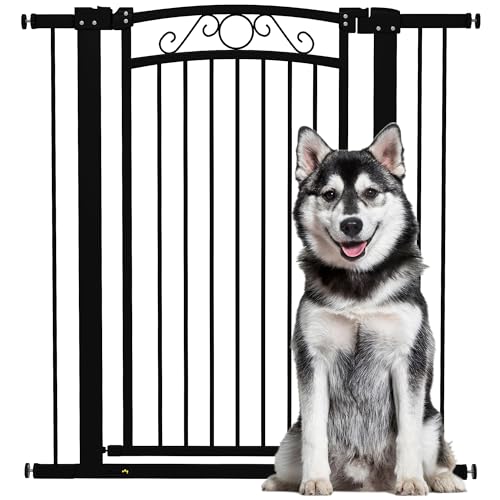 PawHut Dog Barrier Hundegitter mit Verstellbarer Breite 76-104 cm Hundesicherheitsgitter mit 2 Erweiterungen und doppelter Verriegelung für Treppen und Türen Schwarz von PawHut