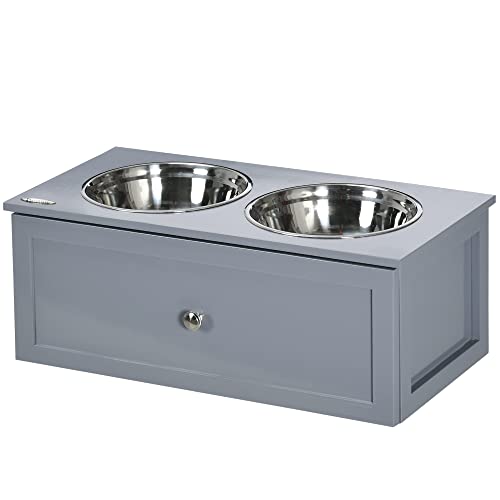 PawHut Erhöhter Hundenapf Futternapf mit Schublade Wassernapf 2 x 2000ml Edelstahlnäpfen Fressnapf Futterstation Hundenäpfe für Mittlere Hunde Katzen Grau PawHut Erhöhter Hundenapf Futternapf mit Schublade Wassernapf 2 x 2000ml Edelstahlnäpfen Fressnapf Futterstation Hundenäpfe für Mittlere Hunde Katzen Grau von PawHut