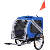 PawHut Fahrradanhänger für Hunde Haustiere 8 Reflektoren Fahnenwimpel Anhängestange inklusive Stahl Polyester wasserdicht max. 30 kg 130L x 73B x 90H cm weiß und blau   Aosom von PawHut