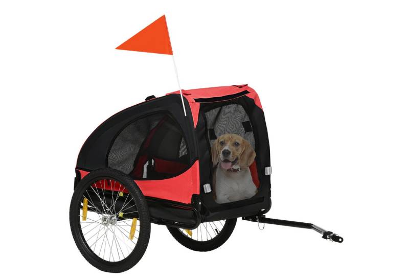 PawHut Fahrradhundeanhänger klappbarer, mit Reflektoren, Schnellspanner, wasserbeständig, Oxfordstoff, Stahl, Rot, 140 x 71 x 83 cm von PawHut