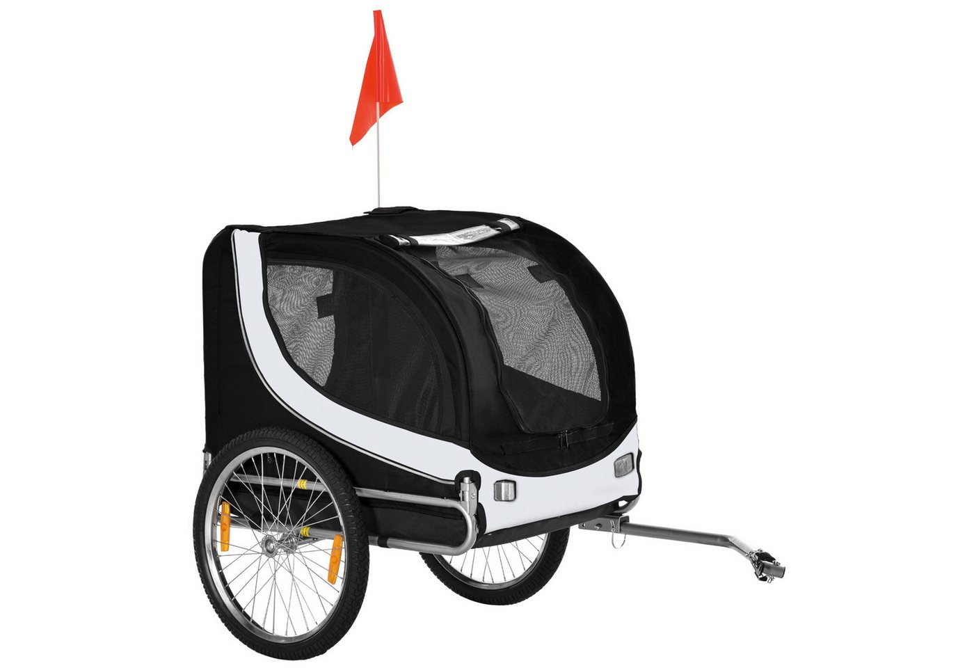 PawHut Fahrradhundeanhänger mit Universalkupplung, Hundeanhänger, Fahrrad, klappbar Fahne, für Garten, Balkon, Weiß+Schwarz PawHut Fahrradhundeanhänger mit Universalkupplung, Hundeanhänger, Fahrrad, klappbar Fahne, für Garten, Balkon, Weiß+Schwarz von PawHut