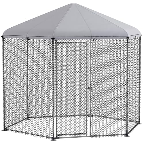 PawHut Freilaufgehege Hühnerstall Zwinger Voliere sechseckig außen 5 m² - Gitterpark ABM. 2,8L x 2,45l x 2,46H - überdachter Bereich - verzinkter Stahl - 5/8 Hühner PawHut Freilaufgehege Hühnerstall Zwinger Voliere sechseckig außen 5 m² - Gitterpark ABM. 2,8L x 2,45l x 2,46H - überdachter Bereich - verzinkter Stahl - 5/8 Hühner von PawHut