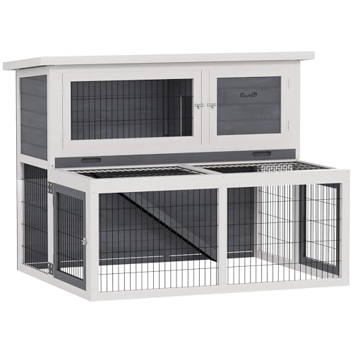 PawHut Hasenstall 2 Ebenen mit klappbar Dach Kaninchenkäfig mit Freilaufgehege Winterfest Kleintierstall aus Vollholz 122x95x93,5 cm Kaninchenstall Outdoor Doppelstockhaus für Kaninchen Hasen Grau PawHut Hasenstall 2 Ebenen mit klappbar Dach Kaninchenkäfig mit Freilaufgehege Winterfest Kleintierstall aus Vollholz 122x95x93,5 cm Kaninchenstall Outdoor Doppelstockhaus für Kaninchen Hasen Grau von PawHut