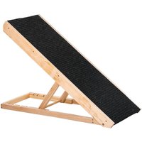 Haustierrampe mit rutschfestem Teppich verstellbarer Haustierleiter Hunderampe für großen Hund Kiefernholz Polyester Schwarz+Naturholz 90B x 40T x 61H cm von PawHut