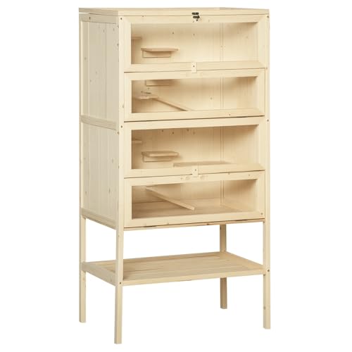 PawHut Holzkäfig für Hamster, Mäuse und Nager, mit 5 Etagen, 10 Plattformen und 3 Treppen, 60 x 40 x 120 cm von PawHut