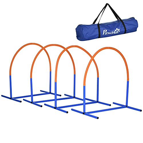 PawHut Hunde-Agility-Trainingsgeräte, Hund Agility Set, 4-teilges Steckhürdenset für ältere Hunde, Hundetrainigsset mit Tragetasche, Blau+Orange, 88 x 64 x 95 cm von PawHut