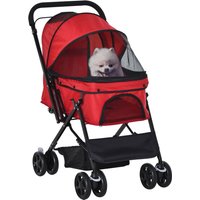 Hundebuggy Hundewagen für kleine Hunde Katzen Pet Stroller Oxford Rot von PawHut