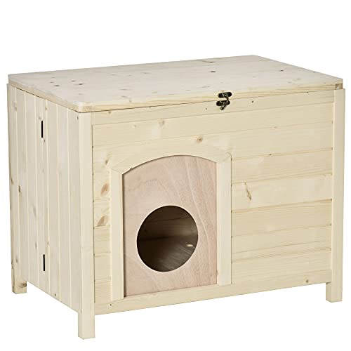 PawHut Hundehütte Hundehaus faltbar Haustierhaus katzenhaus Massivholz Natur 78 x 51 x 62 cm von PawHut