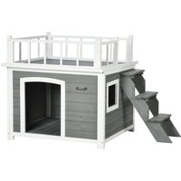 Hundehütte Hundehaus mit Balkon Erhöhtes Kleintierhaus mit Treppe Fenster von PawHut