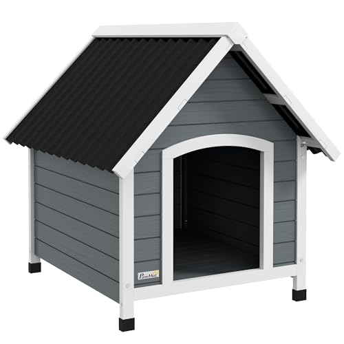 PawHut Hundehütte aus Holz Kleintierhaus mit Asphaltdach Outdoor Hundehöhle korrosionsbeständig Hundehaus mit herausnehmbarem Boden für mittelgroße Hunde 75 x 88 x 82 cm Grau von PawHut