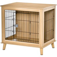 PawHut Hundekäfig aus Holz mit Tischoberfläche erhöhtes Design Hundebox für mittelgroße Hunde innen von PawHut