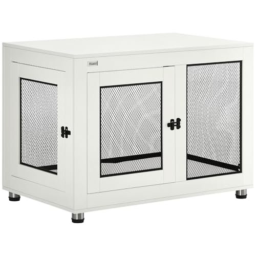 PawHut Hundekäfig für Zuhause, Hundebox mit 2 Türen, Waschbaren Kissen, Hundehütte mit Verstellbare Füße, Riegel, für große Hunde bis 30 kg, Weiß, 94 x 60 x 71,5 cm PawHut Hundekäfig für Zuhause, Hundebox mit 2 Türen, Waschbaren Kissen, Hundehütte mit Verstellbare Füße, Riegel, für große Hunde bis 30 kg, Weiß, 94 x 60 x 71,5 cm von PawHut