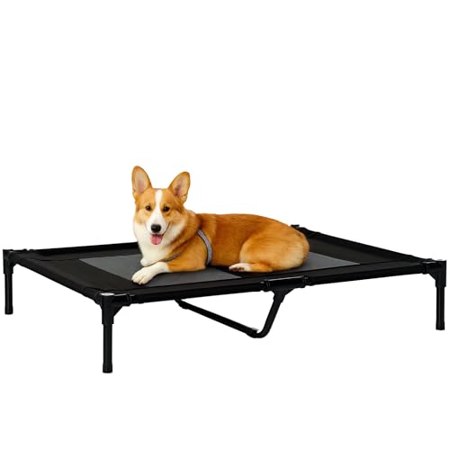 PawHut Hundeliege Outdoor Schlafplatz Hundebett Hundesofa Haustierbett Katzenbett Schwarz 92 x 76 x 18 cm von PawHut