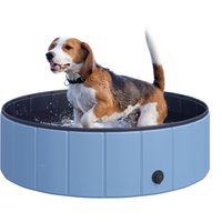PawHut Hundepool  Planschbecken für Hunde, Schwimmbecken aus PVC+Holz, Blau, Ø100xH30 cm, Perfekt für heiße Tage  Aosom.de von PawHut