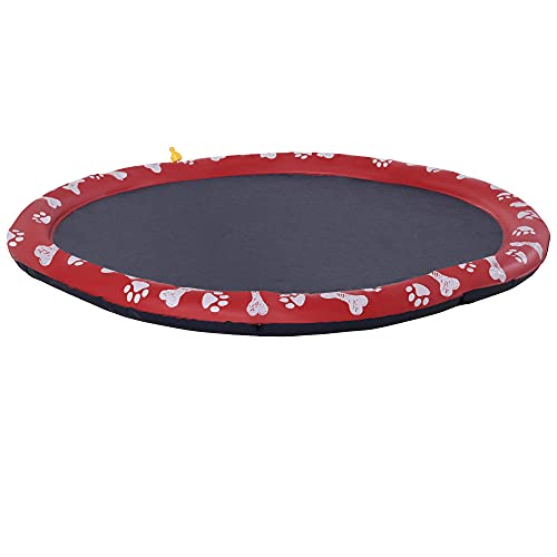 PawHut Hundepool für Hunde, Wassermatte Ø150 cm Hunde Planschbecken Spritz Wasserspiel Matte, rutschfest, für Garten, Camping, Rot von PawHut