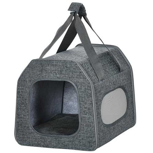 PawHut Hundetasche Hundebox, Katzentransportbox, Hundetragetasche mit Meshfenster, Kissen, Kratzbrett, Transportbox, Transporttasche für Katzen bis 5 kg, 40,5 x 30 x 31 cm, Grau von PawHut