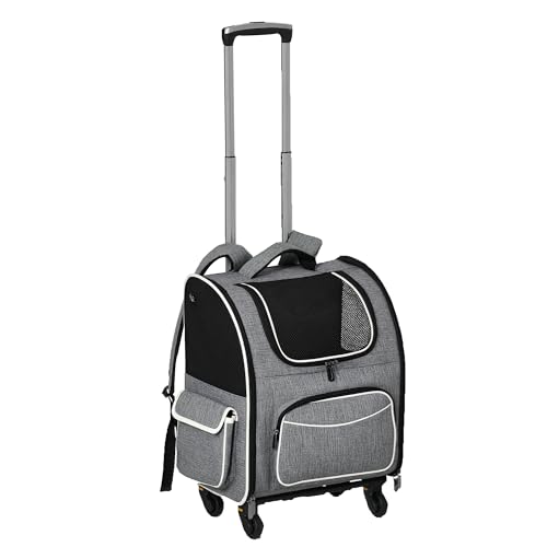 PawHut Hundetrolley mit Rollen Katzenrucksack mit Teleskopgriff Transportbox Transporttasche für Auto Hunderucksack Katzentasche Haustier Rucksack Hundebox für kleine Katzen Hunde bis 4 kg Grau PawHut Hundetrolley mit Rollen Katzenrucksack mit Teleskopgriff Transportbox Transporttasche für Auto Hunderucksack Katzentasche Haustier Rucksack Hundebox für kleine Katzen Hunde bis 4 kg Grau von PawHut