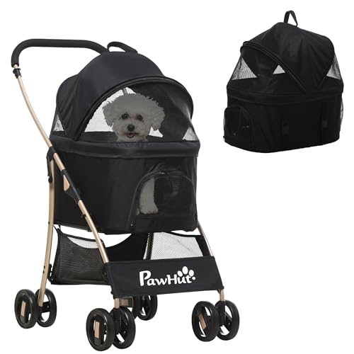 PawHut Hundewagen, 2 in 1 Hundetrolley, Tragetasche, Faltbarer Hundebuggy mit Kissen, Katzenwagen für kleine Hunde, Katzen, Katzenbuggy mit 4 Rädern, Netzfenster, Oxfordstoff, Schwarz PawHut Hundewagen, 2 in 1 Hundetrolley, Tragetasche, Faltbarer Hundebuggy mit Kissen, Katzenwagen für kleine Hunde, Katzen, Katzenbuggy mit 4 Rädern, Netzfenster, Oxfordstoff, Schwarz von PawHut