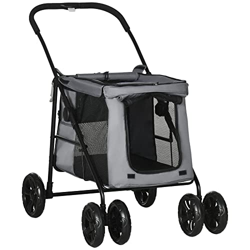 PawHut Hundewagen, Faltbarer Hundebuggy, Hundetrolley mit Kissen, Katzenbuggy bis 20 kg, Katzenwagen für kleine und mittelgroße Hunde mit Seitentaschen, Netzfenster, Oxford-Gewebe, Grau PawHut Hundewagen, Faltbarer Hundebuggy, Hundetrolley mit Kissen, Katzenbuggy bis 20 kg, Katzenwagen für kleine und mittelgroße Hunde mit Seitentaschen, Netzfenster, Oxford-Gewebe, Grau von PawHut