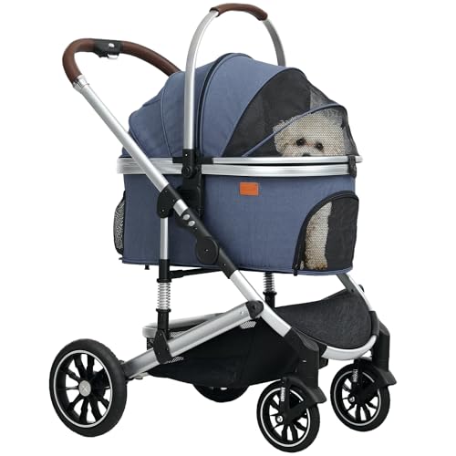 PawHut Hundewagen 3 in 1 Hundebuggy klappbar für Hunde & Katzen bis 10 kg Katzenbuggy mit Kissen Netzfenstern Türen Aufbewahrungskorb Katzenwagen Buggy Dunkelblau PawHut Hundewagen 3 in 1 Hundebuggy klappbar für Hunde & Katzen bis 10 kg Katzenbuggy mit Kissen Netzfenstern Türen Aufbewahrungskorb Katzenwagen Buggy Dunkelblau von PawHut