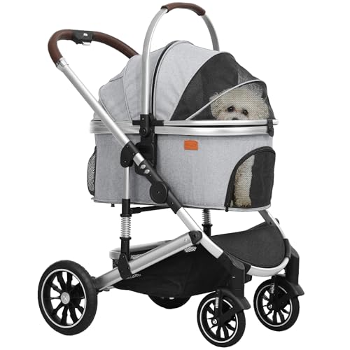 PawHut Hundewagen 3 in 1 Hundebuggy klappbar für Hunde & Katzen bis 10 kg Katzenbuggy mit Kissen Netzfenstern Türen Aufbewahrungskorb Katzenwagen Buggy Hellgrau PawHut Hundewagen 3 in 1 Hundebuggy klappbar für Hunde & Katzen bis 10 kg Katzenbuggy mit Kissen Netzfenstern Türen Aufbewahrungskorb Katzenwagen Buggy Hellgrau von PawHut