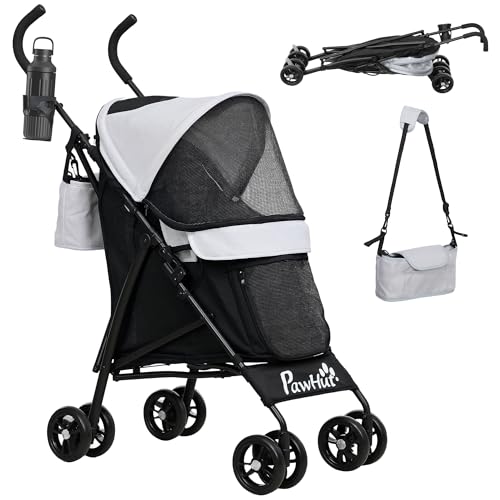 PawHut Hundewagen Hundebuggy klappbar für Hunde & Katzen Katzenbuggy mit Netzfenstern, Schultergurt, Aufbewahrungstasche, Becherhalter Regenschirm Katzenwagen Hellgrau PawHut Hundewagen Hundebuggy klappbar für Hunde & Katzen Katzenbuggy mit Netzfenstern, Schultergurt, Aufbewahrungstasche, Becherhalter Regenschirm Katzenwagen Hellgrau von PawHut