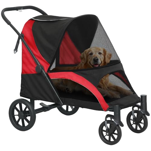 PawHut Hundewagen Hundebuggy klappbar für große Hunde & Katzen bis 30 kg Katzenbuggy mit Kissen Netzfenstern Türen Aufbewahrungstasche Katzenwagen mit Sicherheitsleinen, Bremsen, Buggy Schwarz PawHut Hundewagen Hundebuggy klappbar für große Hunde & Katzen bis 30 kg Katzenbuggy mit Kissen Netzfenstern Türen Aufbewahrungstasche Katzenwagen mit Sicherheitsleinen, Bremsen, Buggy Schwarz von PawHut