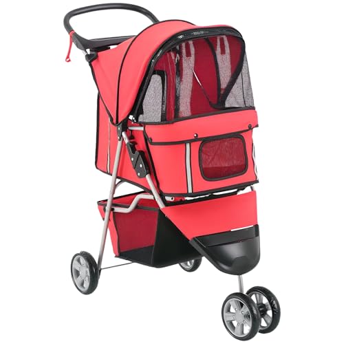 PawHut Hundewagen Hundebuggy Buggy Hunde Katzen Pet Stroller Hunde Buggy Rot von PawHut