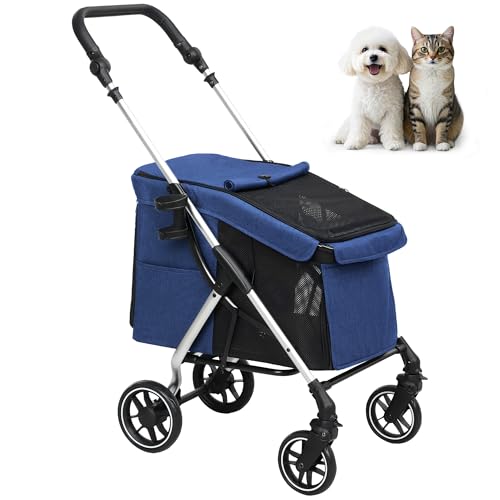 PawHut Hundewagen leicht Hundebuggy aus Aluminium klappbar für Hunde & Katzen Katzenbuggy mit Kissen Netzfenstern Türen Aufbewahrungskorb Katzenwagen Buggy Dunkelblau PawHut Hundewagen leicht Hundebuggy aus Aluminium klappbar für Hunde & Katzen Katzenbuggy mit Kissen Netzfenstern Türen Aufbewahrungskorb Katzenwagen Buggy Dunkelblau von PawHut