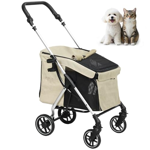 PawHut Hundewagen leicht Hundebuggy aus Aluminium klappbar für Hunde & Katzen Katzenbuggy mit Kissen Netzfenstern Türen Aufbewahrungskorb Katzenwagen Buggy Khaki PawHut Hundewagen leicht Hundebuggy aus Aluminium klappbar für Hunde & Katzen Katzenbuggy mit Kissen Netzfenstern Türen Aufbewahrungskorb Katzenwagen Buggy Khaki von PawHut