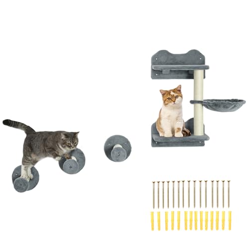 PawHut Katzen Kletterwand, 4-teilig, Katzenkletterwand, inkl. 1 x Sprungturm, 3 x Kratzbäume, Kletterwand Set, Kratzbaum mit Hängematte, Wandliege Katzen, Katzentreppe, Sisal, Grau+Beige PawHut Katzen Kletterwand, 4-teilig, Katzenkletterwand, inkl. 1 x Sprungturm, 3 x Kratzbäume, Kletterwand Set, Kratzbaum mit Hängematte, Wandliege Katzen, Katzentreppe, Sisal, Grau+Beige von PawHut