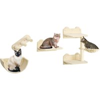 PawHut Katzen Kletterwand 4 tlg. mit Kaztentreppe Hängematte, Sprungplatt von PawHut