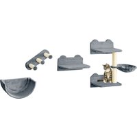 PawHut Katzen Kletterwand 4 tlg. mit Kaztentreppe Hängematte, Sprungplatt von PawHut