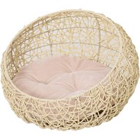 PawHut Katzenbett aus Rattan mit Kissen Katzenhöhle Hundehütte Beige Ø56 x 35 cm von PawHut