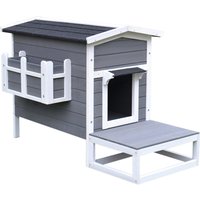 PawHut Katzenhaus grau Holz B/H/L: ca. 67x75x115 cm von PawHut