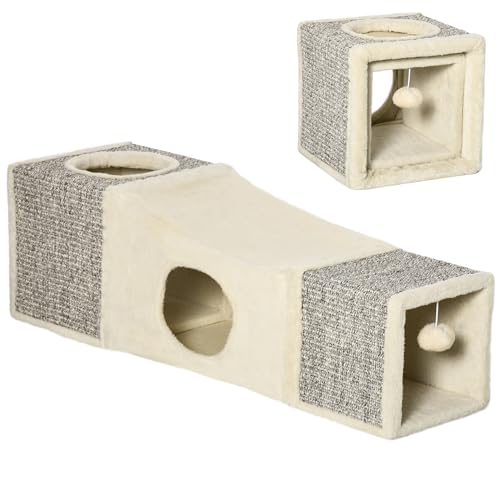 PawHut Katzentunnel, Katzenspielzeug mit Spielball, Katzenhöhle, Faltbarer Spieltunnel aus Sisal, Kombiniertes Design, Braun+Beige, 98 x 30 x 30 cm PawHut Katzentunnel, Katzenspielzeug mit Spielball, Katzenhöhle, Faltbarer Spieltunnel aus Sisal, Kombiniertes Design, Braun+Beige, 98 x 30 x 30 cm von PawHut