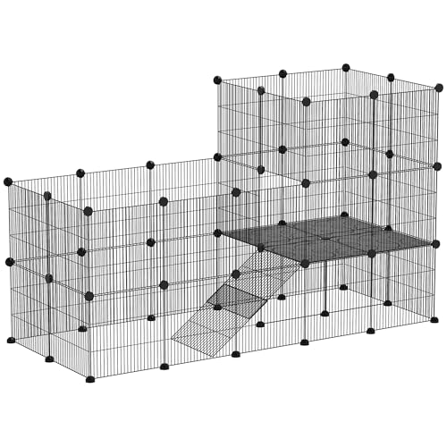 PawHut Freigehege Kleintiergehege mit Gitter Rampe, Kleintierkäfig Meerschweinchen Gehege für Kleintiere, Hamster, Kaninchen, 140 x 70 x 105 cm, Schwarz PawHut Freigehege Kleintiergehege mit Gitter Rampe, Kleintierkäfig Meerschweinchen Gehege für Kleintiere, Hamster, Kaninchen, 140 x 70 x 105 cm, Schwarz von PawHut