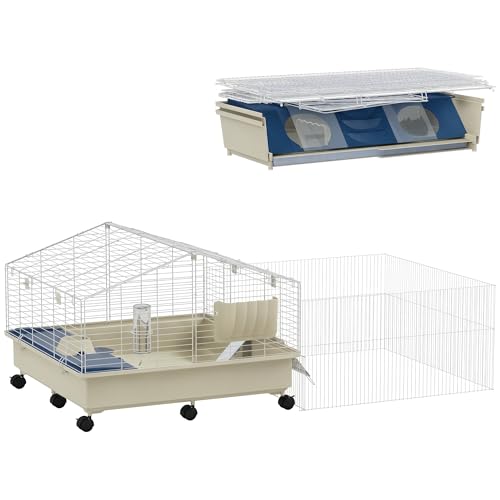 PawHut Kleintierkäfig mit Laufstall, Kaninchenkäfig, Kleintierstall mit Wasserflasche, Heufütterung, Futterschale, Rampe Nagerkäfig mit Rollen für Meerschweinchen und Igel Weiß PawHut Kleintierkäfig mit Laufstall, Kaninchenkäfig, Kleintierstall mit Wasserflasche, Heufütterung, Futterschale, Rampe Nagerkäfig mit Rollen für Meerschweinchen und Igel Weiß von PawHut