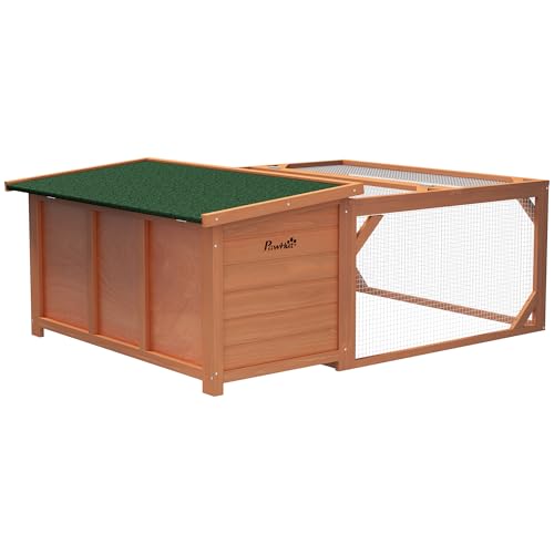 PawHut Kleintierstall Zwergkaninchenstall mit öffenbarem Asphaltdach Kleintierkäfig Outdoor Indoor Hinterhof wetterbeständig Tannenholz Orange+Grün 125,5 x 100 x 49 cm von PawHut