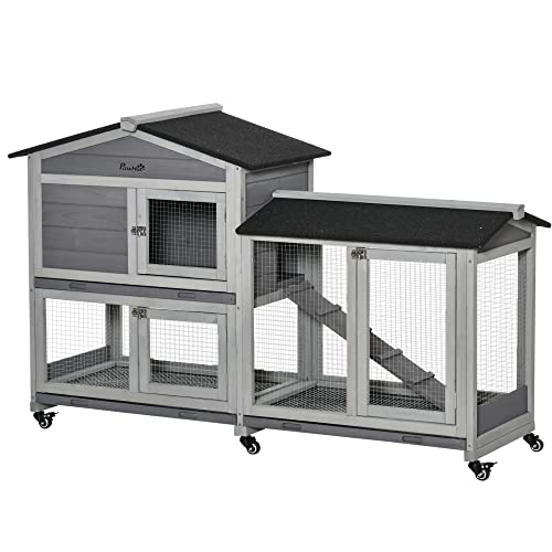 PawHut Kleintierstall mit Rollen Zwergkaninchenstall Freilaufgehege Asphaltdach Kleintierhaus Zwergkaninchenauslauf Doppelstöckiger Tannenholz Stahl Grau 157,4 x 53 x 99,5 cm PawHut Kleintierstall mit Rollen Zwergkaninchenstall Freilaufgehege Asphaltdach Kleintierhaus Zwergkaninchenauslauf Doppelstöckiger Tannenholz Stahl Grau 157,4 x 53 x 99,5 cm von PawHut