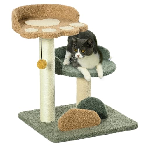 PawHut Katzenbaum klein, 52 cm Katzenkratzbaum Kletterbaum mit 2 Ebenen, Kratzbaum mit Spielball, Katzenmöbel, Kleiner Kratzbaum für Katzen unter 5 kg, Sisal von PawHut