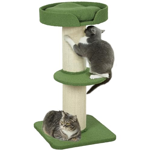 PawHut Kratzbaum 91 cm Katzenturm mit Sisalstämme, Plattform, Kissen mehrstöckiger Katzenkratzbaum, Kletterbaum, für mittelgroße Katzen, Grün PawHut Kratzbaum 91 cm Katzenturm mit Sisalstämme, Plattform, Kissen mehrstöckiger Katzenkratzbaum, Kletterbaum, für mittelgroße Katzen, Grün von PawHut