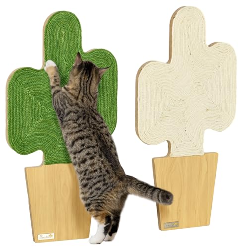 PawHut Kratzmatte Katze, 2er Set Katzenkratzbretter aus Juteseil, Katzen Kratzbrett mit Haken, Kratzwand für Katzen im Kakteen-Design, 30 x 60 cm von PawHut