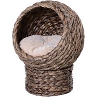 PawHut Rattan Katzenkorb Katzenhöhle Katzenbett mit Kissen Dunkelbraun von PawHut