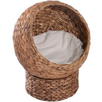 Rattan Katzenkorb Katzenhöhle Katzenbett mit Kissen Hellbraun von PawHut
